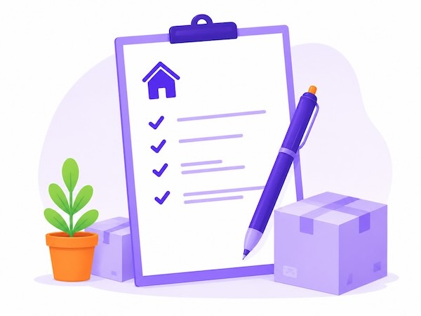 Illustratie van verhuisdozen met een checklist